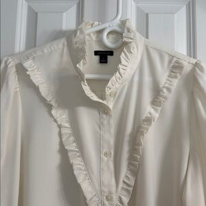 Ann Taylor Elegant Cream Ruffled Long-sleeve Blouse. EUC